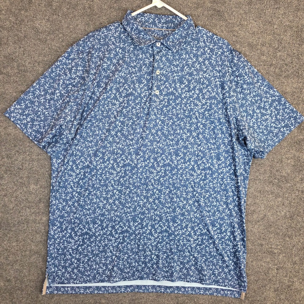 Johnnie-O Polo Shirt Mens XL Lake Blue Lombard Floral Golf Performance AOP